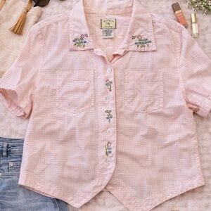 Wrangler for Women Pink Gingham Embroidered Button Down Size L